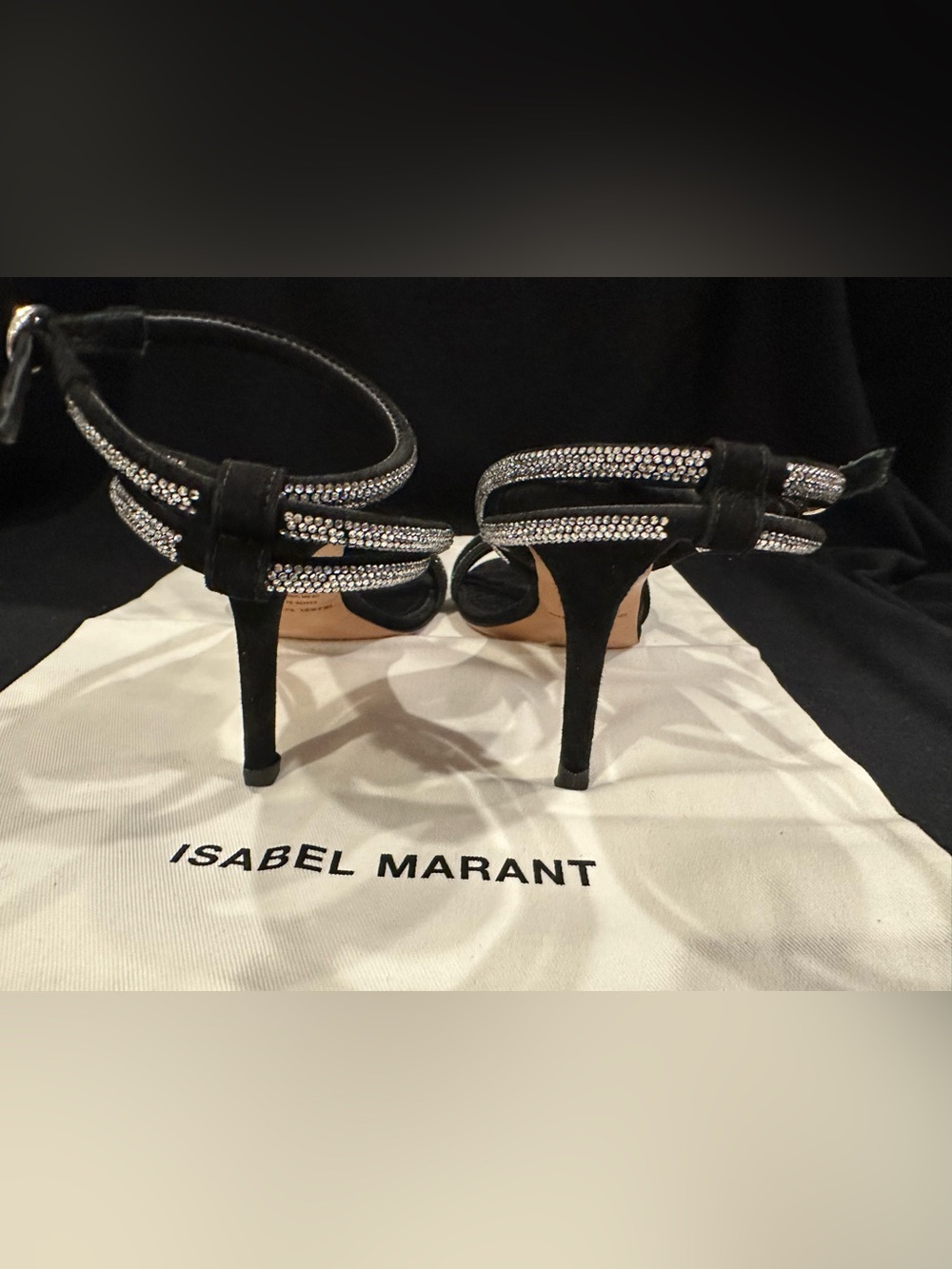 Isabel Marant Strassy Black Rhinestone Strap High Heel Sandals 40 made in Italy - Picture 13 of 16